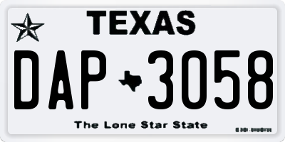 TX license plate DAP3058
