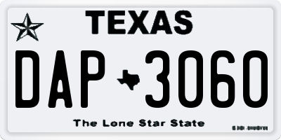 TX license plate DAP3060