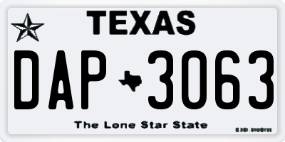 TX license plate DAP3063