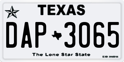 TX license plate DAP3065