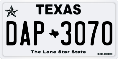 TX license plate DAP3070
