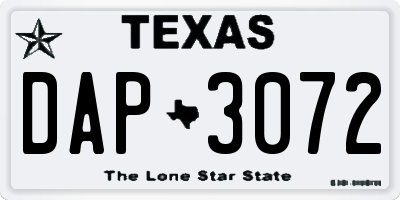 TX license plate DAP3072