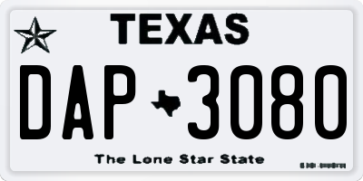 TX license plate DAP3080