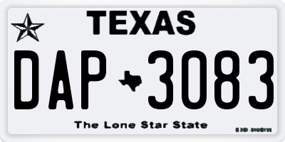 TX license plate DAP3083