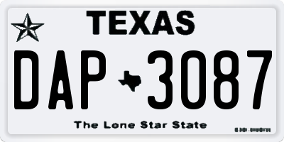 TX license plate DAP3087