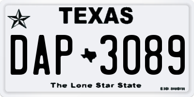 TX license plate DAP3089