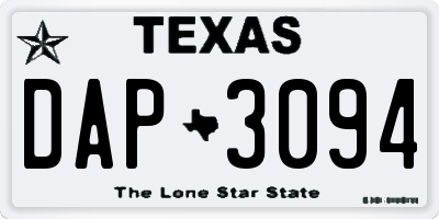 TX license plate DAP3094