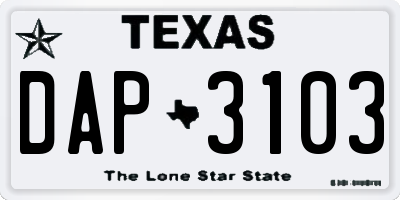 TX license plate DAP3103