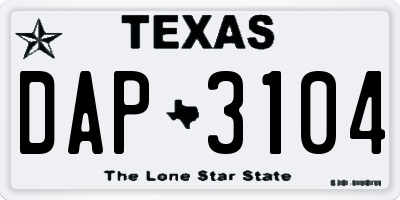 TX license plate DAP3104