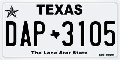 TX license plate DAP3105