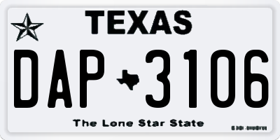 TX license plate DAP3106