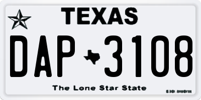TX license plate DAP3108