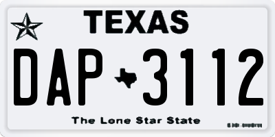 TX license plate DAP3112