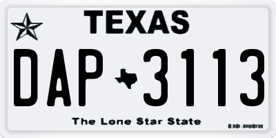 TX license plate DAP3113