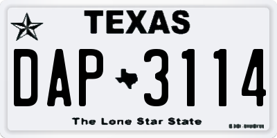 TX license plate DAP3114