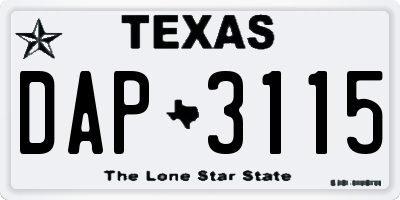 TX license plate DAP3115