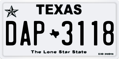 TX license plate DAP3118