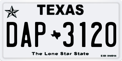 TX license plate DAP3120