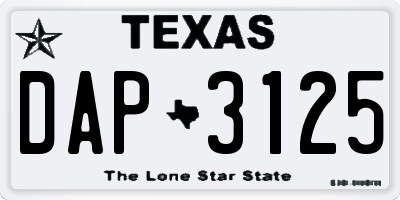 TX license plate DAP3125