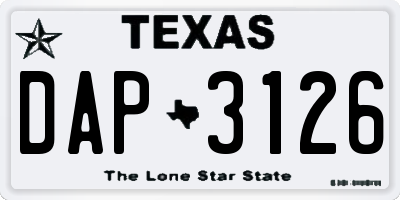 TX license plate DAP3126
