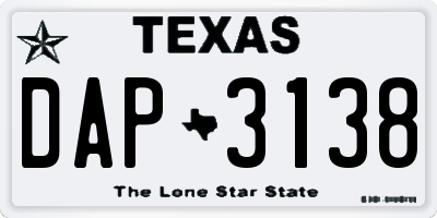 TX license plate DAP3138