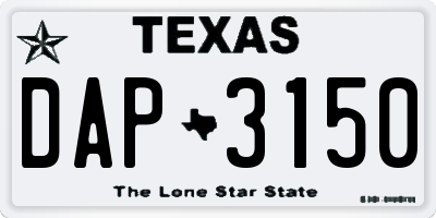 TX license plate DAP3150
