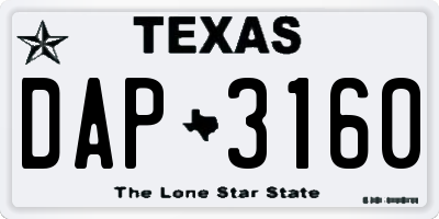 TX license plate DAP3160