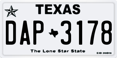 TX license plate DAP3178