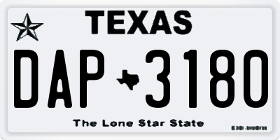 TX license plate DAP3180