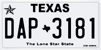 TX license plate DAP3181
