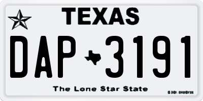 TX license plate DAP3191