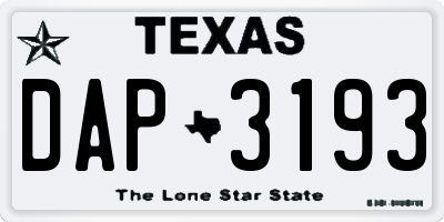 TX license plate DAP3193