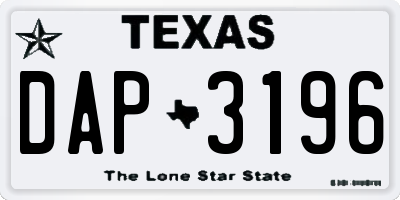 TX license plate DAP3196