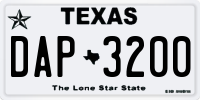 TX license plate DAP3200
