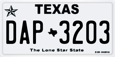 TX license plate DAP3203