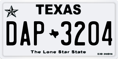 TX license plate DAP3204