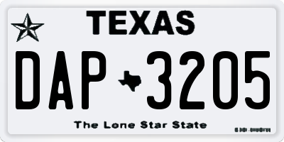TX license plate DAP3205