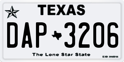 TX license plate DAP3206