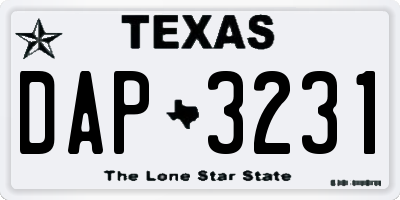 TX license plate DAP3231