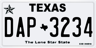 TX license plate DAP3234