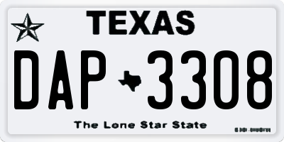 TX license plate DAP3308
