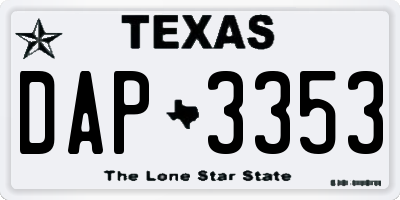 TX license plate DAP3353