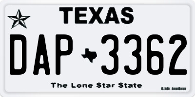TX license plate DAP3362