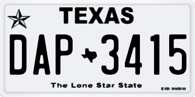 TX license plate DAP3415