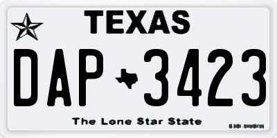 TX license plate DAP3423