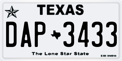 TX license plate DAP3433