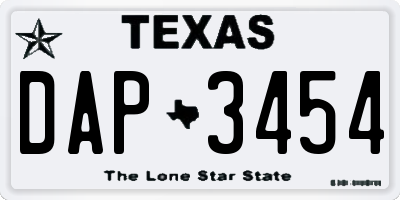 TX license plate DAP3454