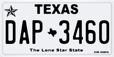 TX license plate DAP3460