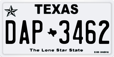 TX license plate DAP3462