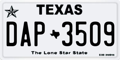 TX license plate DAP3509